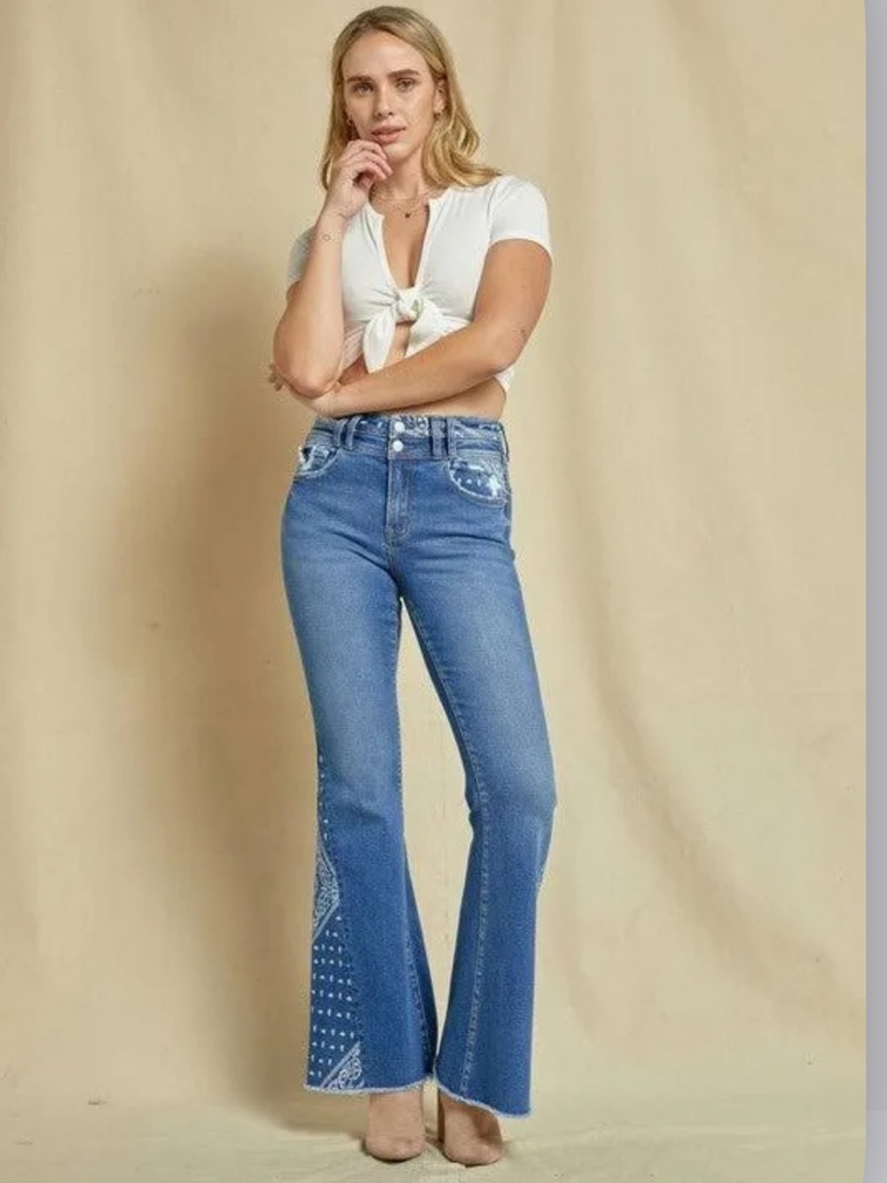Mica Indigo Flare Jeans with Bandana Paneling